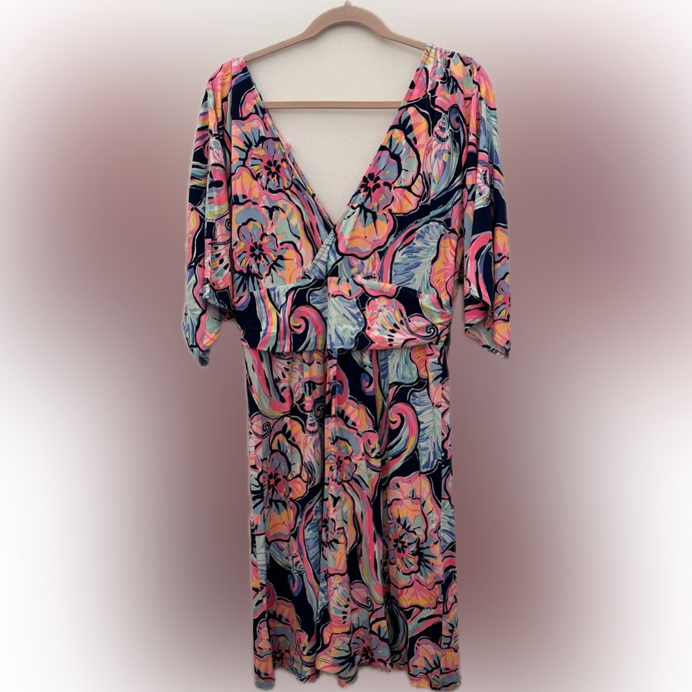 NWT Lilly Pulitzer Parigi Sleeved Dress in Vibrant Tropical Shell Print - Size L